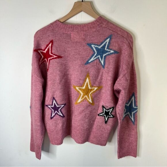 Electric & Rose Pink Mohair Wool Blend Sweater with Stars Anthropologie Medium - Picture 10 of 11